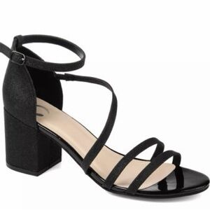 Black Glitter Strappy Block Heel Sandals